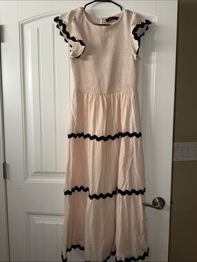 Zesica White Dress with Black Ruffle Trim  women